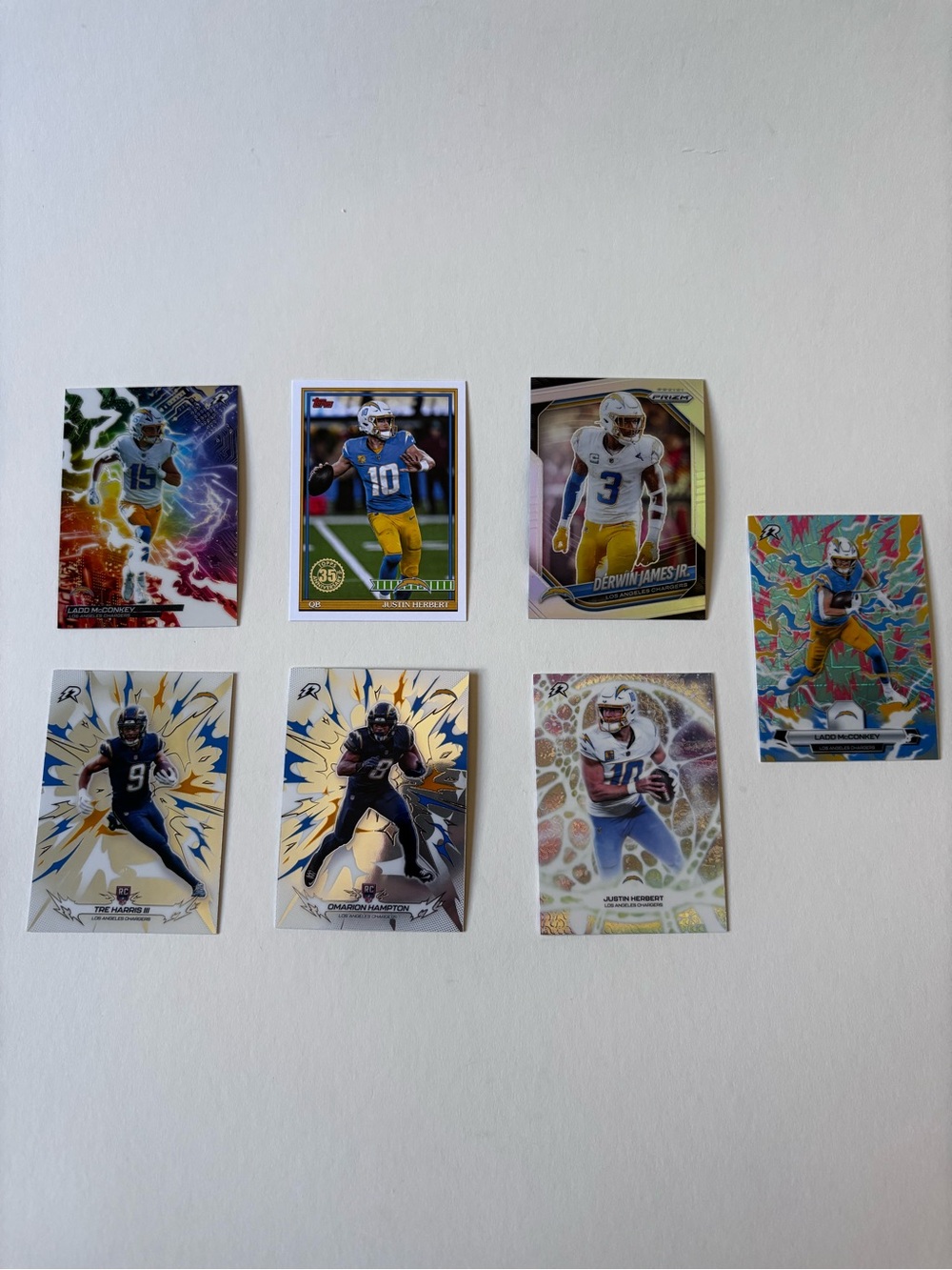 LA Chargers Card Lot (7) Justin Herbert Ladd McConkey RC Prizm Resurgence